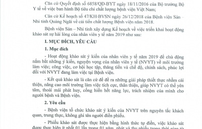 KẾ HOẠCH V/V TRIỂN KHAI HOẠT ĐỘNG KHẢO SÁT SỰ HÀI LÒNG CỦA NHÂN VIÊN Y TẾ NĂM 2019